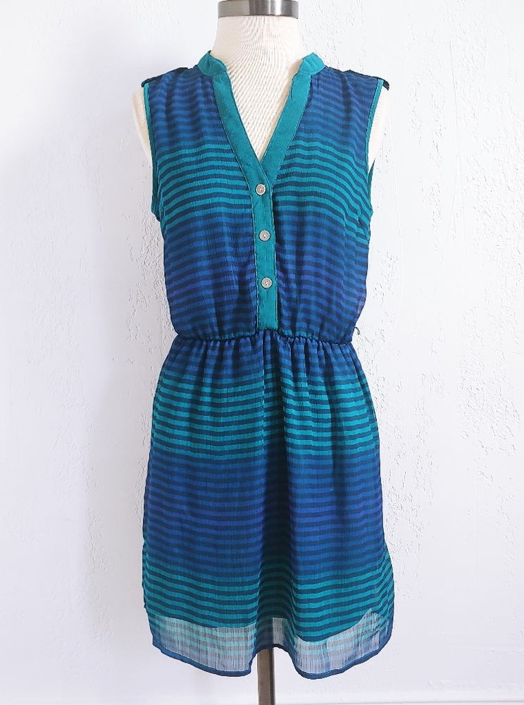 Rewind Sleeveless Button Down Blue Striped Dress